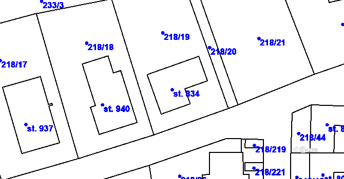 Parcela st. 834 v KÚ Husinec u Řeže, Katastrální mapa