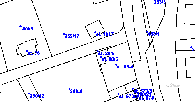 Parcela st. 88/6 v KÚ Husinec u Řeže, Katastrální mapa