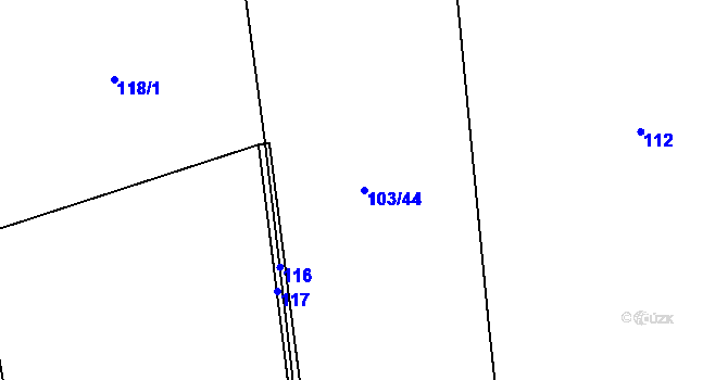 Parcela st. 103/44 v KÚ Husinec u Řeže, Katastrální mapa
