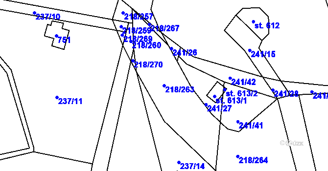 Parcela st. 218/263 v KÚ Husinec u Řeže, Katastrální mapa