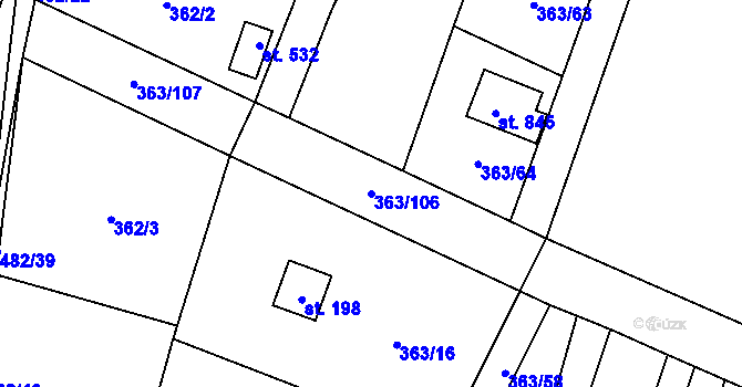 Parcela st. 363/106 v KÚ Husinec u Řeže, Katastrální mapa