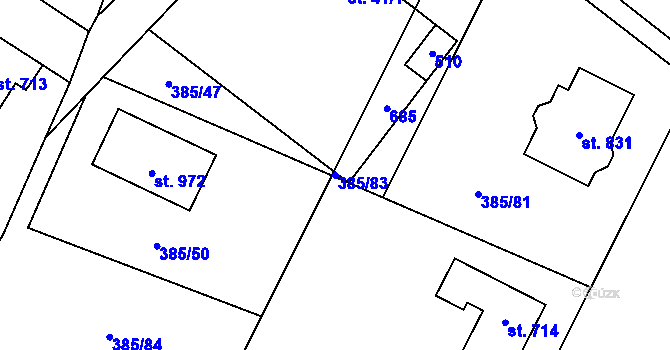 Parcela st. 385/83 v KÚ Husinec u Řeže, Katastrální mapa