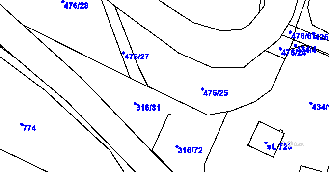 Parcela st. 476/26 v KÚ Husinec u Řeže, Katastrální mapa