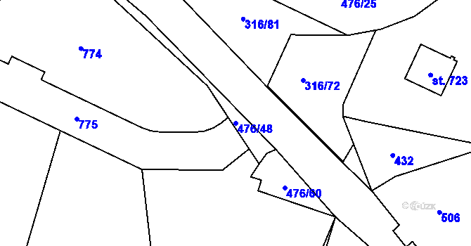 Parcela st. 476/48 v KÚ Husinec u Řeže, Katastrální mapa