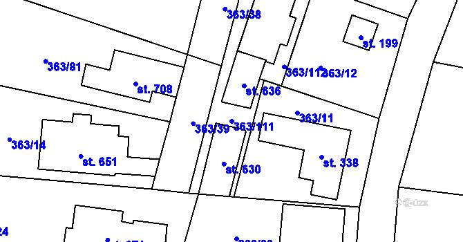 Parcela st. 363/111 v KÚ Husinec u Řeže, Katastrální mapa