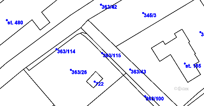 Parcela st. 363/115 v KÚ Husinec u Řeže, Katastrální mapa
