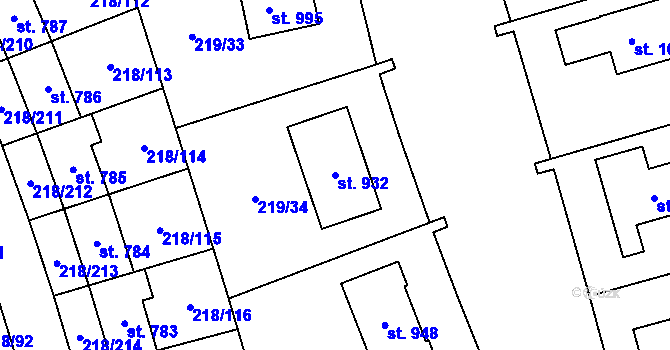 Parcela st. 932 v KÚ Husinec u Řeže, Katastrální mapa