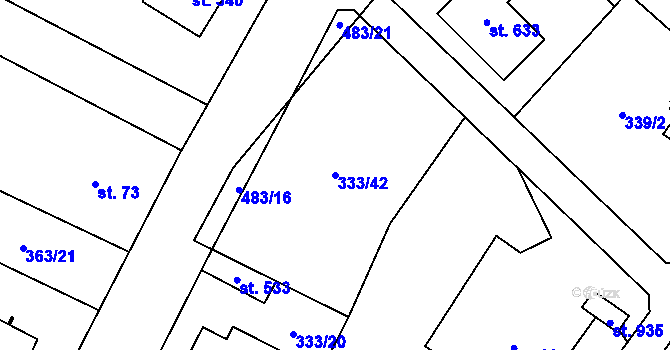 Parcela st. 333/42 v KÚ Husinec u Řeže, Katastrální mapa