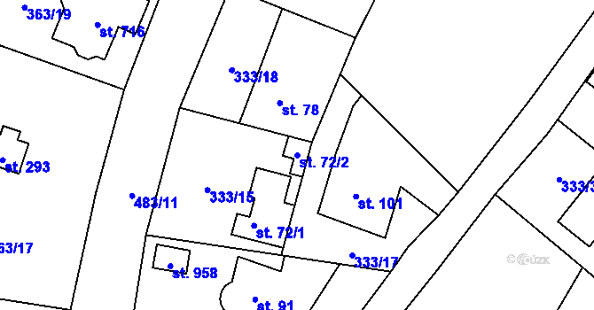 Parcela st. 72/2 v KÚ Husinec u Řeže, Katastrální mapa