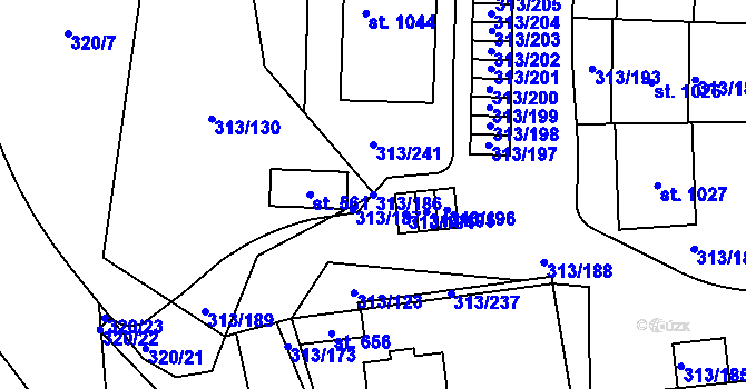 Parcela st. 313/186 v KÚ Husinec u Řeže, Katastrální mapa