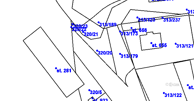 Parcela st. 320/20 v KÚ Husinec u Řeže, Katastrální mapa