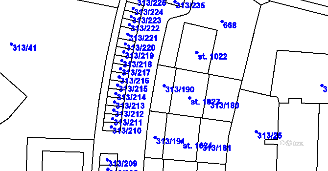 Parcela st. 313/190 v KÚ Husinec u Řeže, Katastrální mapa