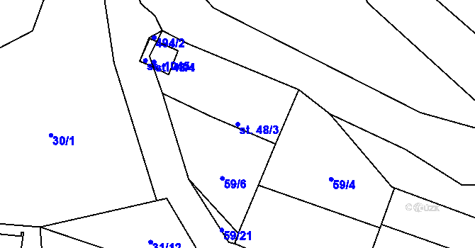 Parcela st. 48/3 v KÚ Husinec u Řeže, Katastrální mapa