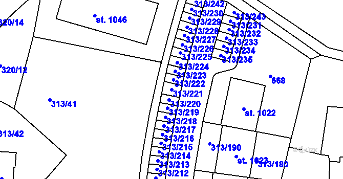 Parcela st. 313/221 v KÚ Husinec u Řeže, Katastrální mapa