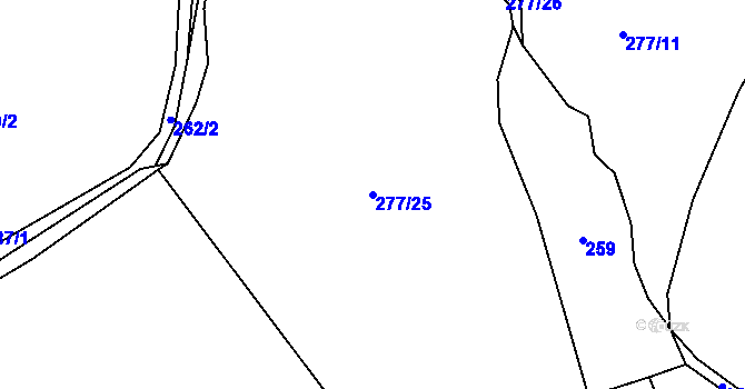 Parcela st. 277/25 v KÚ Horouty, Katastrální mapa