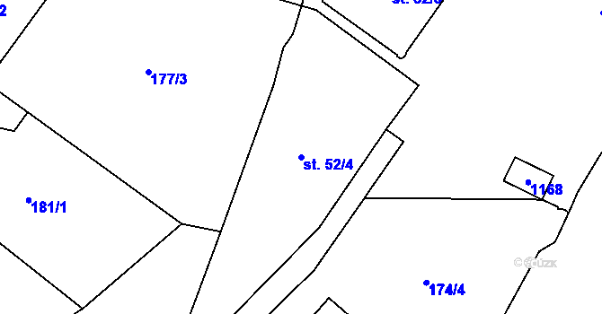 Parcela st. 52/4 v KÚ Husinec, Katastrální mapa