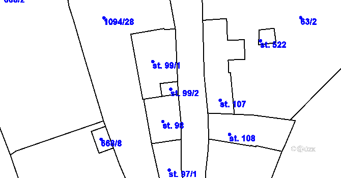 Parcela st. 99/2 v KÚ Husinec, Katastrální mapa