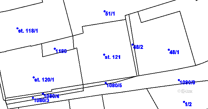 Parcela st. 121 v KÚ Husinec, Katastrální mapa