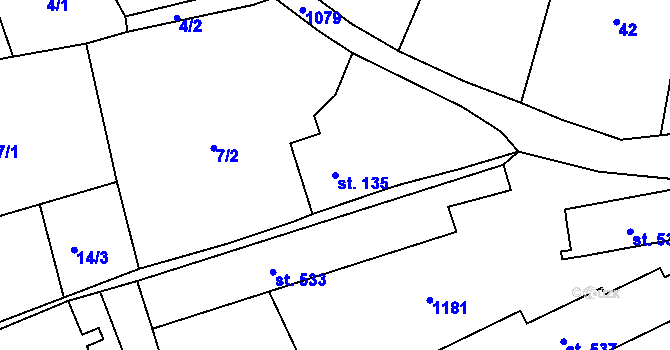 Parcela st. 135 v KÚ Husinec, Katastrální mapa