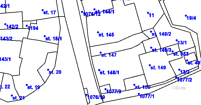 Parcela st. 147 v KÚ Husinec, Katastrální mapa