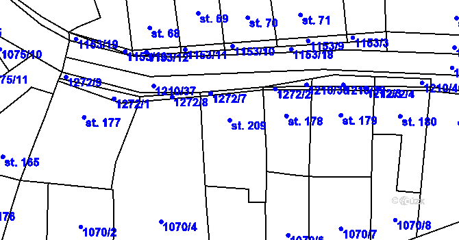 Parcela st. 209 v KÚ Husinec, Katastrální mapa