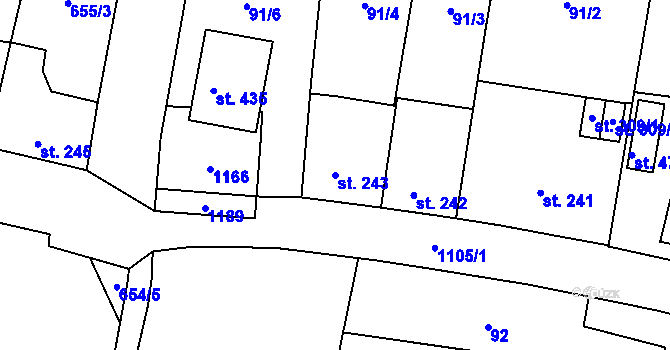 Parcela st. 243 v KÚ Husinec, Katastrální mapa