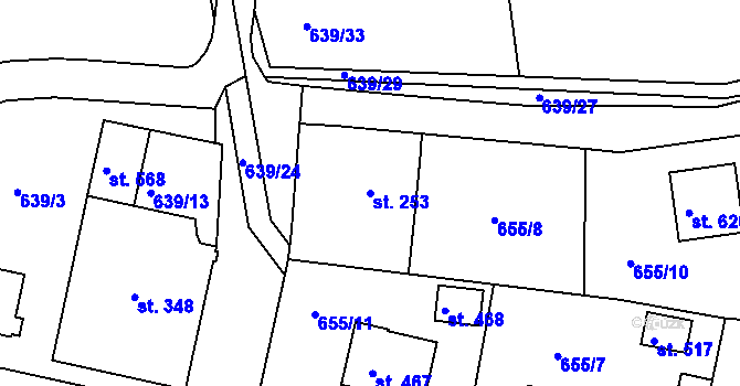 Parcela st. 253 v KÚ Husinec, Katastrální mapa