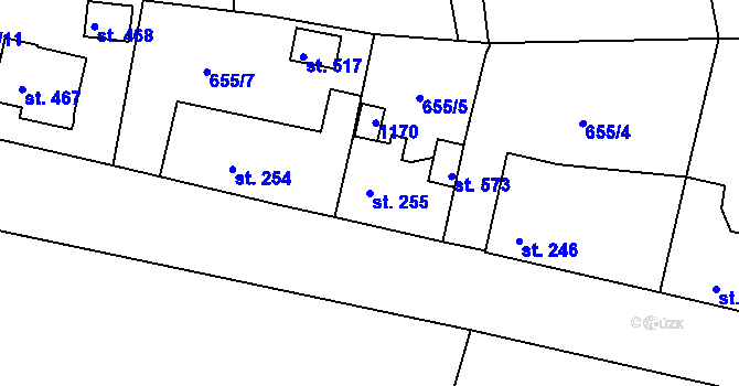 Parcela st. 255 v KÚ Husinec, Katastrální mapa