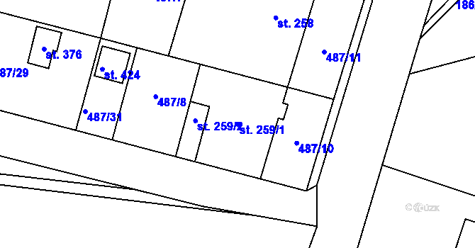 Parcela st. 259/1 v KÚ Husinec, Katastrální mapa