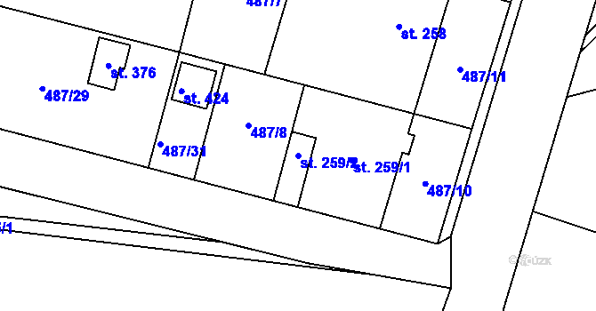 Parcela st. 259/2 v KÚ Husinec, Katastrální mapa