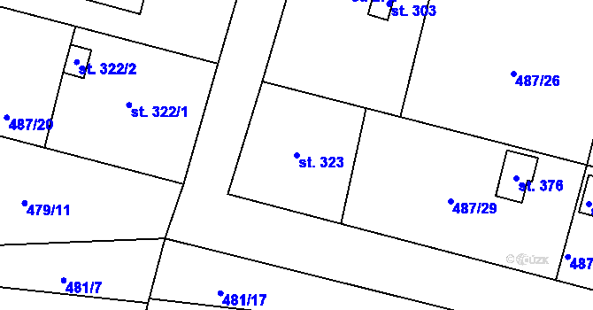 Parcela st. 323 v KÚ Husinec, Katastrální mapa