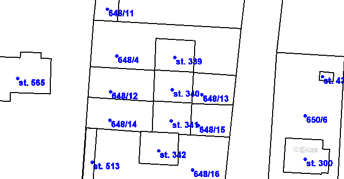 Parcela st. 340 v KÚ Husinec, Katastrální mapa