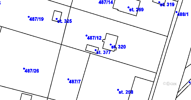 Parcela st. 377 v KÚ Husinec, Katastrální mapa