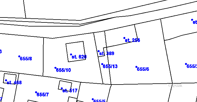 Parcela st. 389 v KÚ Husinec, Katastrální mapa