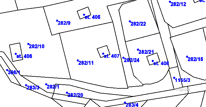 Parcela st. 407 v KÚ Husinec, Katastrální mapa