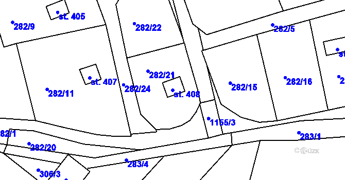 Parcela st. 408 v KÚ Husinec, Katastrální mapa