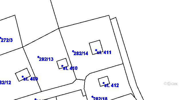Parcela st. 411 v KÚ Husinec, Katastrální mapa