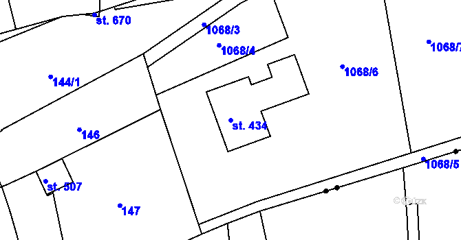 Parcela st. 434 v KÚ Husinec, Katastrální mapa