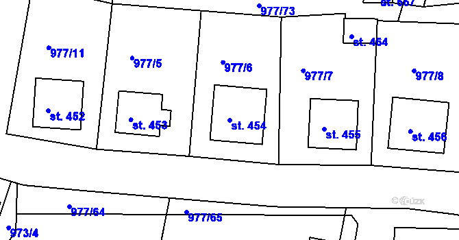 Parcela st. 454 v KÚ Husinec, Katastrální mapa