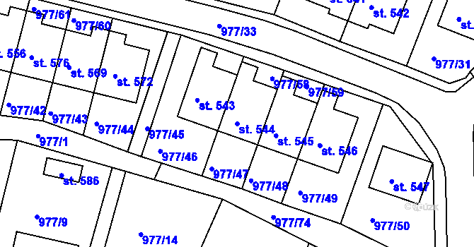 Parcela st. 544 v KÚ Husinec, Katastrální mapa
