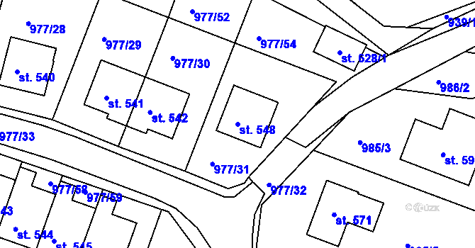 Parcela st. 548 v KÚ Husinec, Katastrální mapa