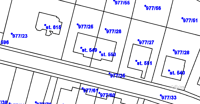 Parcela st. 550 v KÚ Husinec, Katastrální mapa
