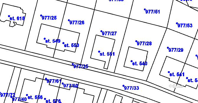 Parcela st. 551 v KÚ Husinec, Katastrální mapa
