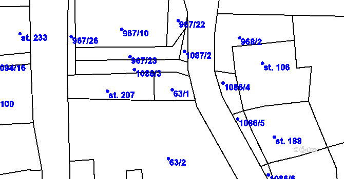Parcela st. 63/1 v KÚ Husinec, Katastrální mapa