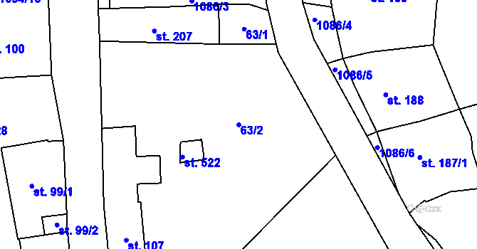 Parcela st. 63/2 v KÚ Husinec, Katastrální mapa