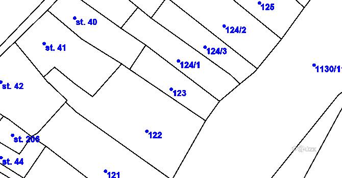 Parcela st. 123 v KÚ Husinec, Katastrální mapa
