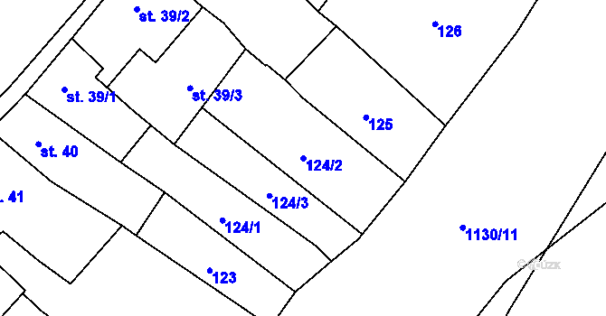 Parcela st. 124/2 v KÚ Husinec, Katastrální mapa