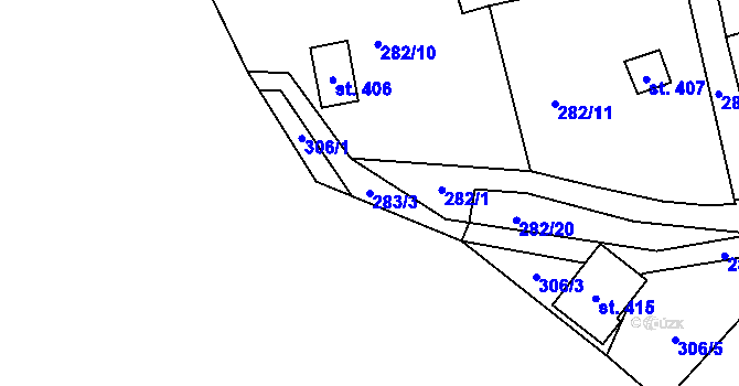 Parcela st. 283/3 v KÚ Husinec, Katastrální mapa