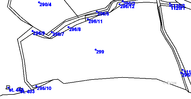 Parcela st. 299 v KÚ Husinec, Katastrální mapa