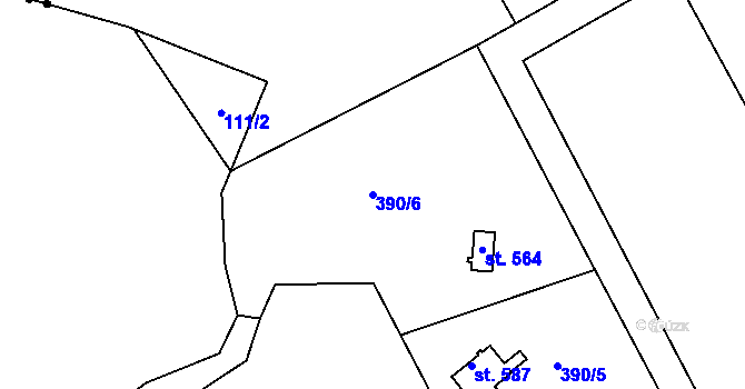 Parcela st. 390/6 v KÚ Husinec, Katastrální mapa